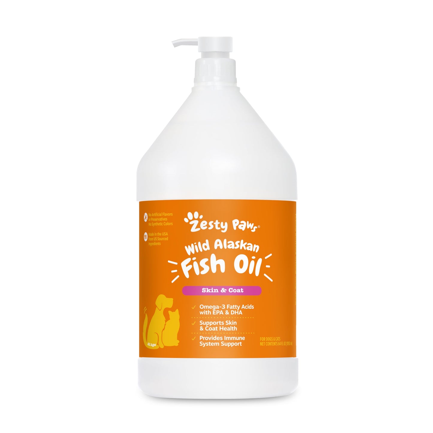 Zesty Paws Wild Alaskan Fish Oil for Dogs & Cats - Pollock & Salmon Oil Blend - Omega 3 Fatty Acids EPA & DHA for Pets - for Sensitive Skin + Coat Health - Immune System Support - 32 fl oz