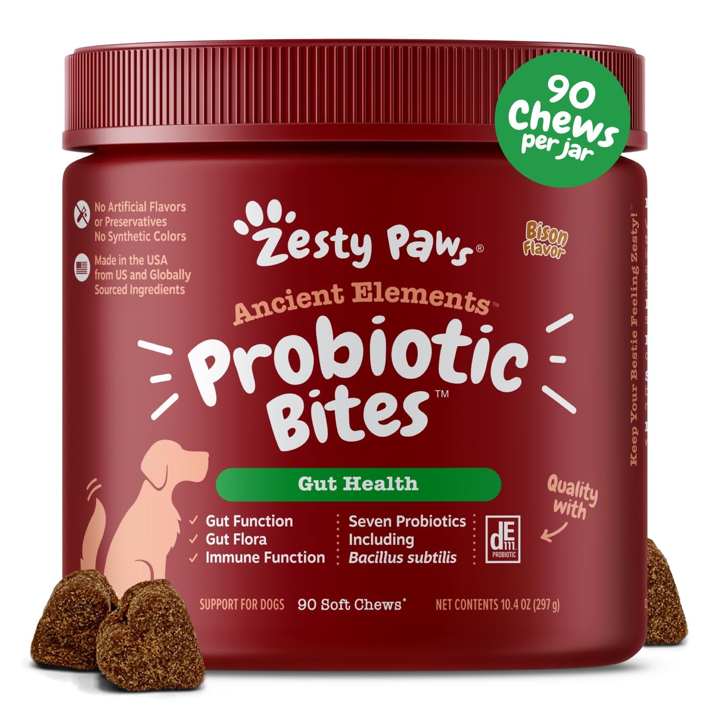 Zesty Paws Probiotics for Dogs - Digestive Enzymes for Gut Flora, Digestive Health, Diarrhea & Bowel Support - Clinically Studied DE111 - Dog Supplement Soft Chew for Pet Immune System - Chicken