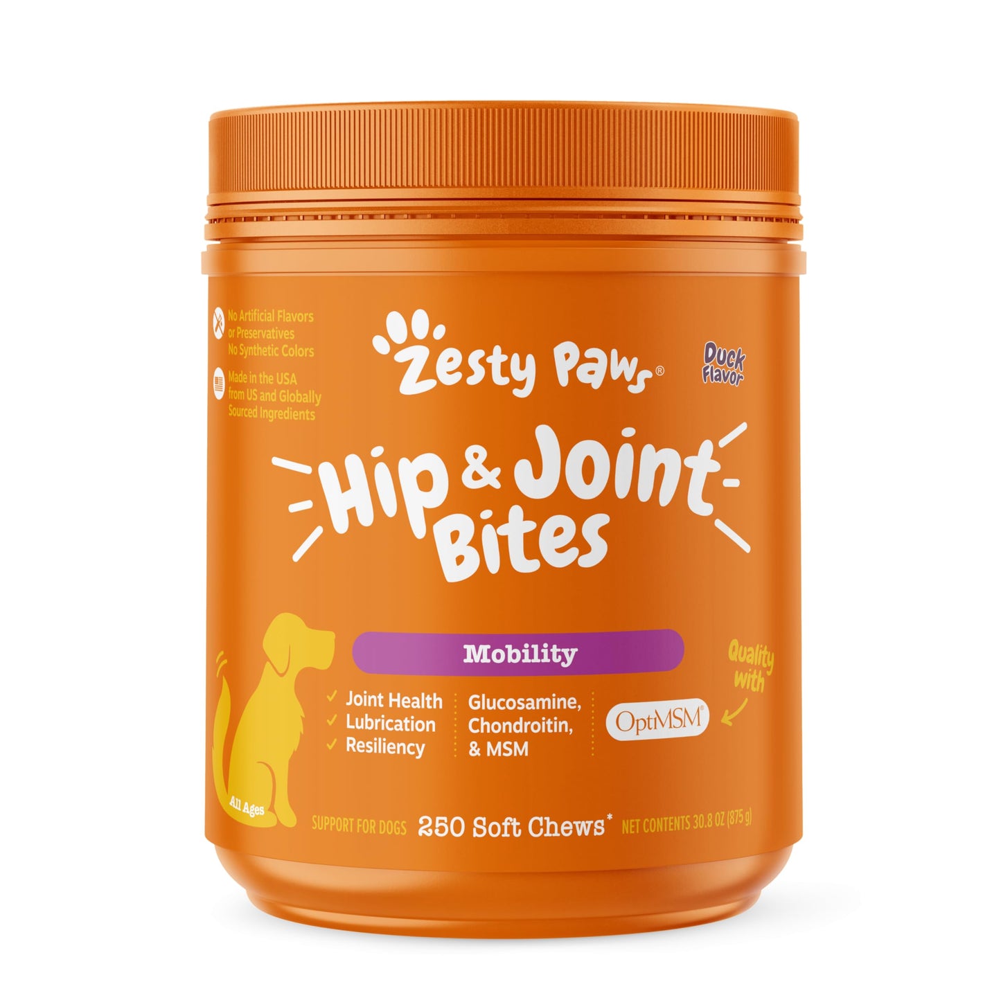 Zesty Paws Hip and Joint Supplement for Dogs - Glucosamine for Dog Joint Supplement - with Chondroitin, MSM, Vitamins C and E for Dog Joint Relief - Mobility Bites Bacon – 90 Count