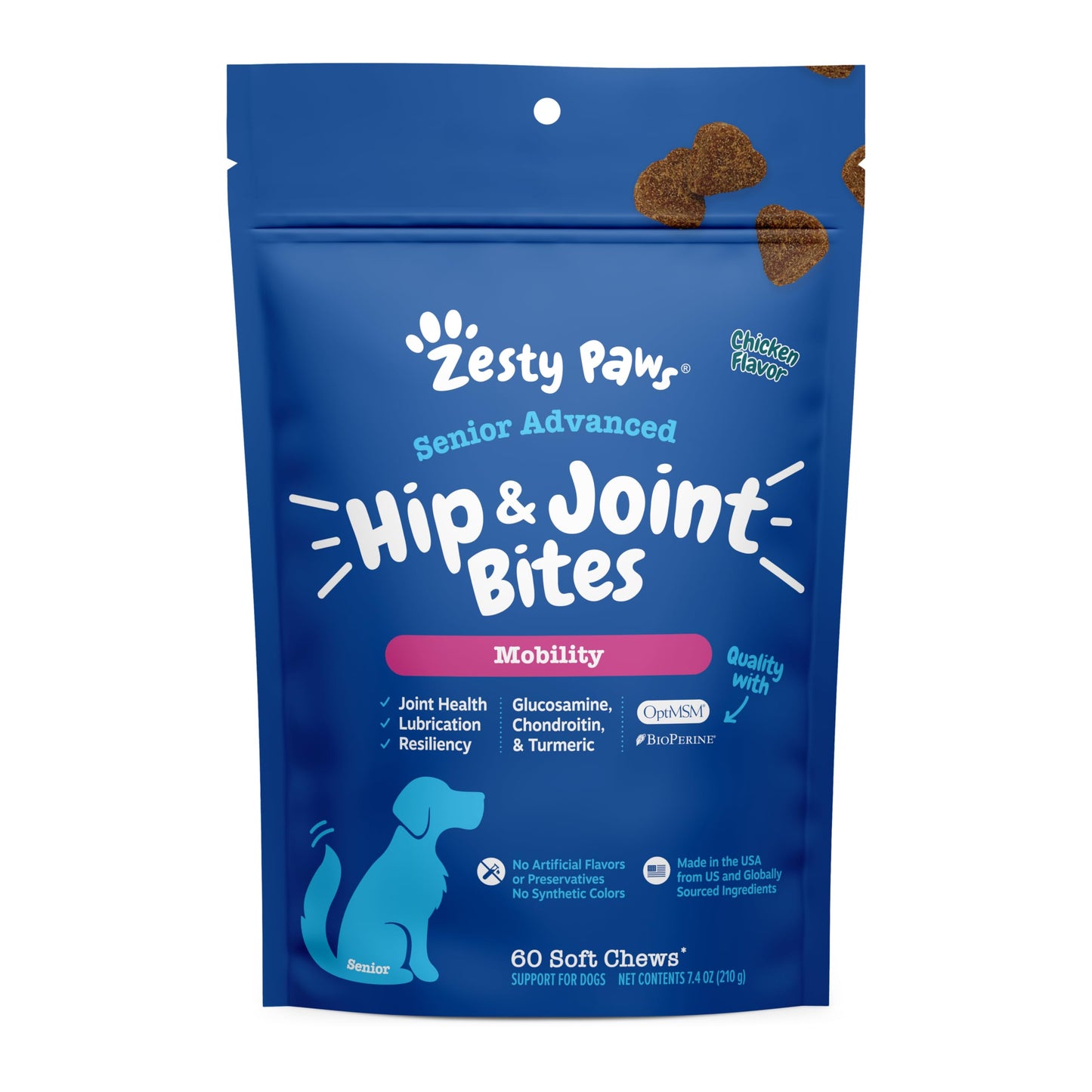 Zesty Paws Mobility Bites Joint Supplement for Dogs - Hip and Joint Chews for Dogs - Glucosamine for Dogs, Chondroitin, & MSM + Vitamins C and E for Dog Joint Relief - Adv Chicken - 90 Count