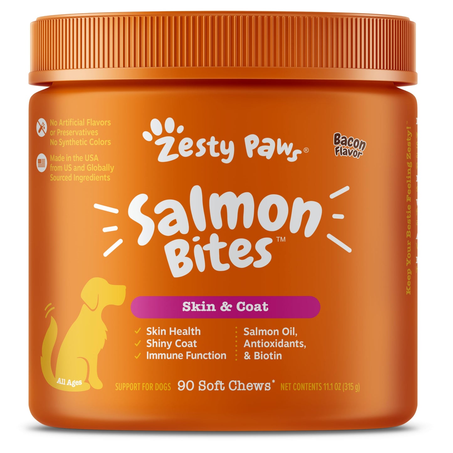 Salmon Fish Oil Omega 3 for Dogs - with Wild Alaskan Salmon Oil - Anti Itch Skin & Coat + Allergy Support - Hip & Joint + Arthritis Dog Supplement + EPA & DHA - 90 Chew Treats - Salmon Flavor