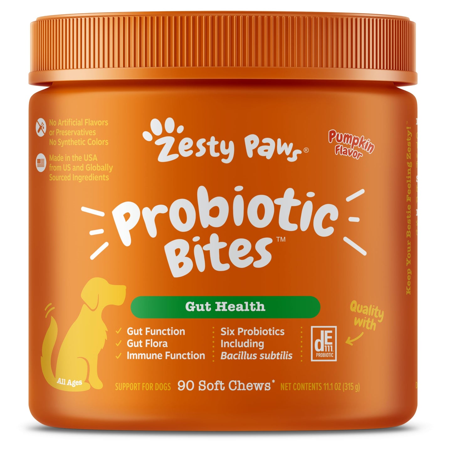 Zesty Paws Probiotics for Dogs - Digestive Enzymes for Gut Flora, Digestive Health, Diarrhea & Bowel Support - Clinically Studied DE111 - Dog Supplement Soft Chew for Pet Immune System - Chicken