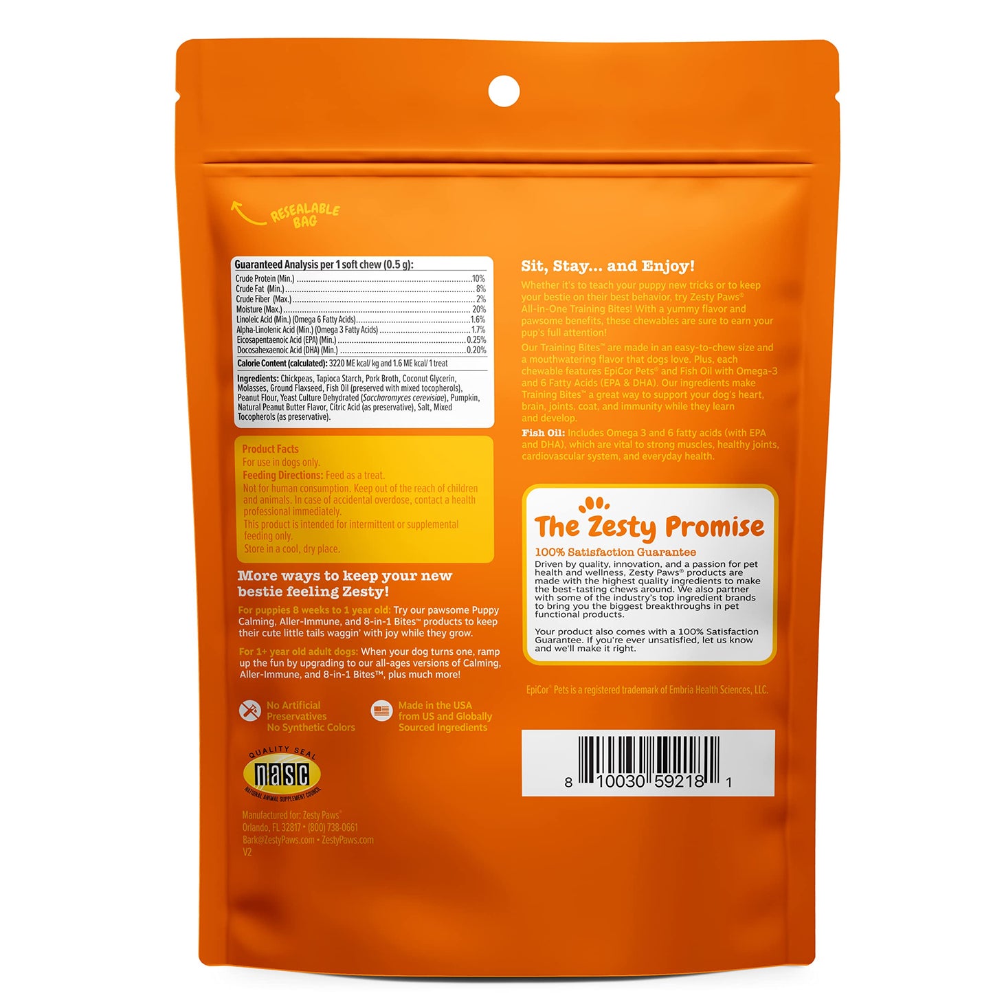 Zesty Paws Training Treats for Dogs & Puppies - Hip, Joint & Muscle Health - Immune, Brain, Heart, Skin & Coat Support - Bites with Fish Oil Omega 3 Fatty Acids with EPA & DHA - Bacon Flavor - 12oz