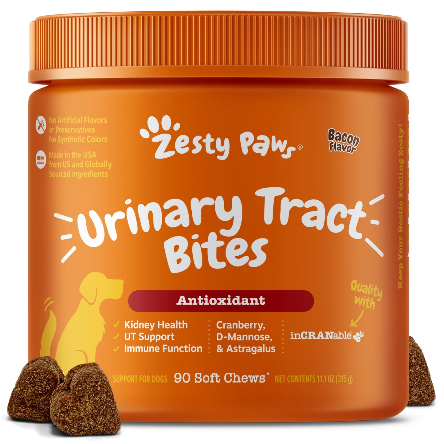 Zesty Paws Cranberry Bladder Bites for Dogs - Kidney & Urinary Tract Health - Soft Chews with D-Mannose, Vitamin B6 & L-Arginine - Immune & Gut Support - Chicken - 90 Count