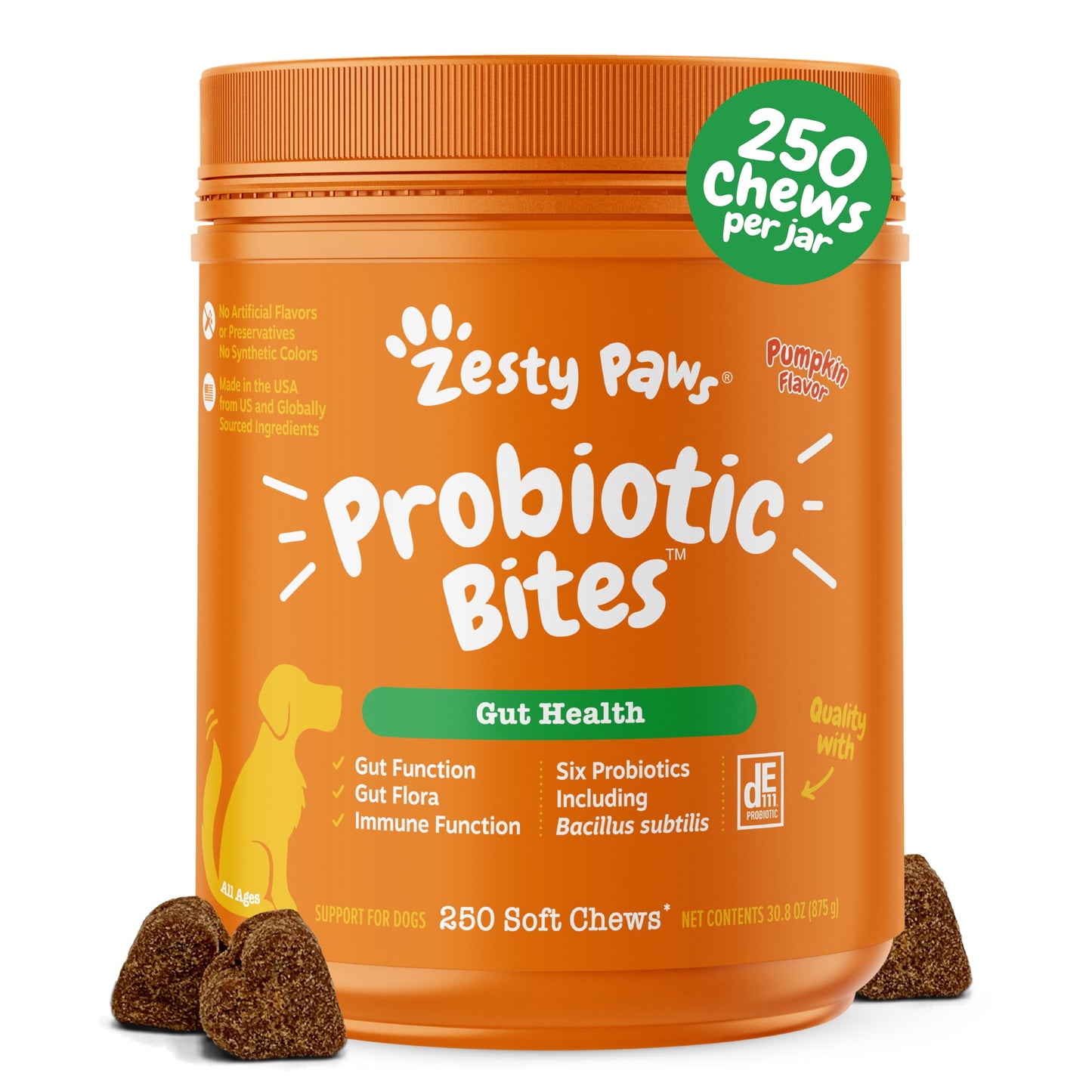 Zesty Paws Probiotics for Dogs - Digestive Enzymes for Gut Flora, Digestive Health, Diarrhea & Bowel Support - Clinically Studied DE111 - Dog Supplement Soft Chew for Pet Immune System - Chicken