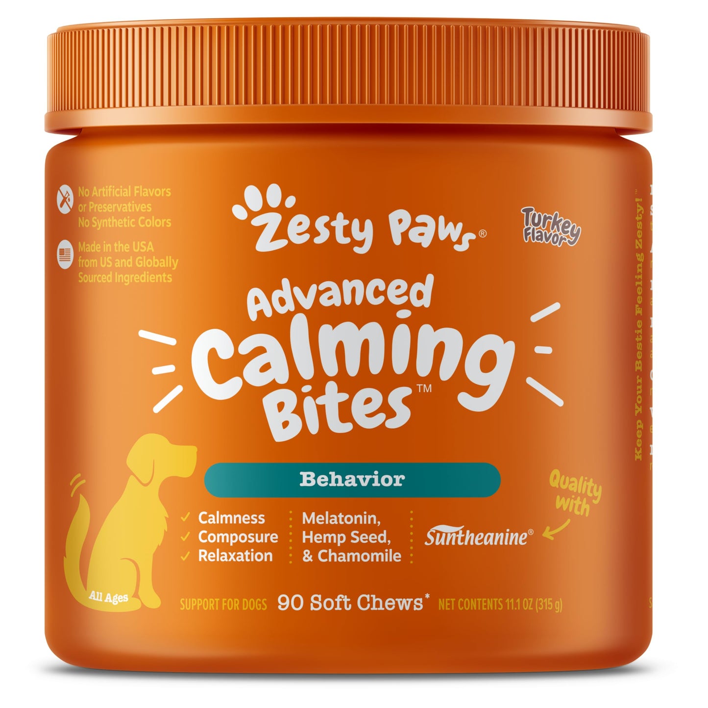 Zesty Paws Calming Chews for Dogs Composure & Relaxation for Everyday Stress & Separation Peanut Butter 90 Count