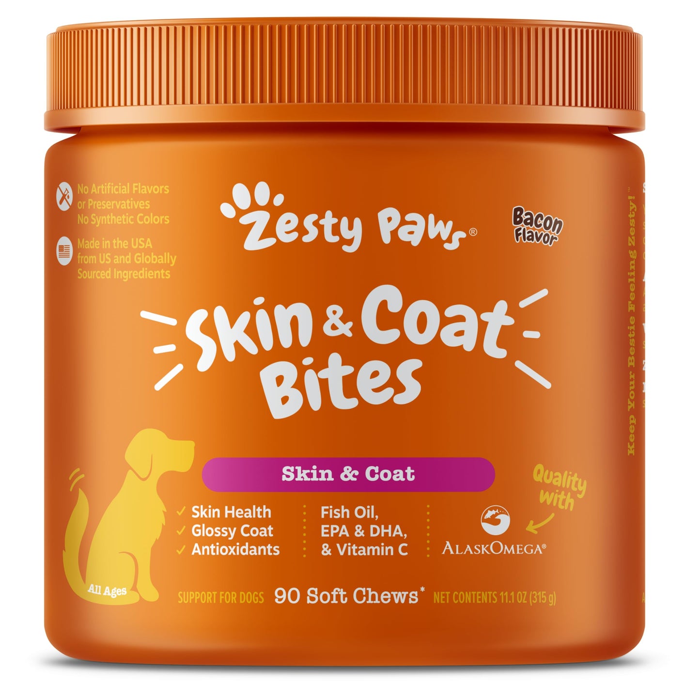 Zesty Paws Omega 3 Alaskan Fish Oil Chew Treats for Dogs - with AlaskOmega for EPA & DHA Fatty Acids - Hip & Joint Support + Skin & Coat Chicken Flavor (90 Soft Chews)