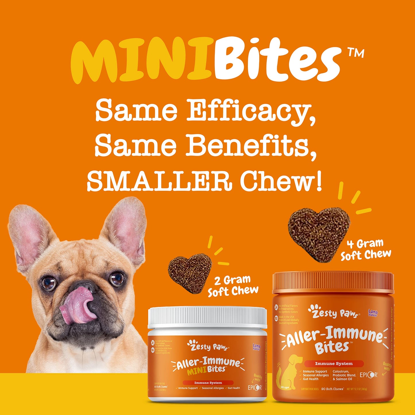 Zesty Paws Dog Allergy Relief - Anti Itch Supplement - Omega 3 Probiotics for Dogs - Digestive Health - Soft Chews for Skin & Seasonal Allergies - with Epicor Pets - Lamb - 90 Count